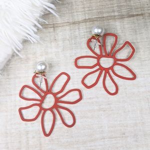 Pearl Red Flower Earrings 70s Inspired Theme